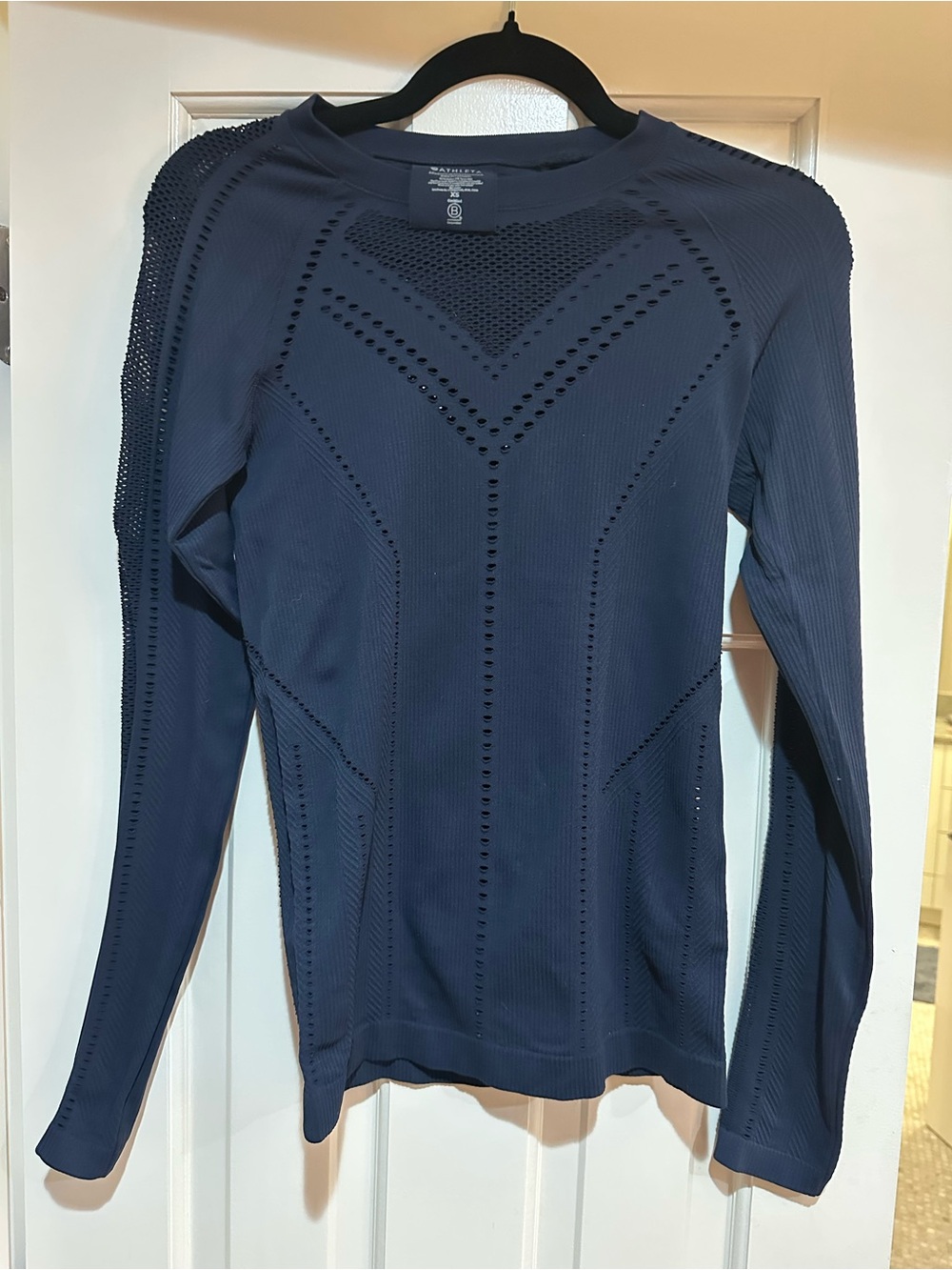 Athleta Navy Long-Sleeve Perforated Performance Top